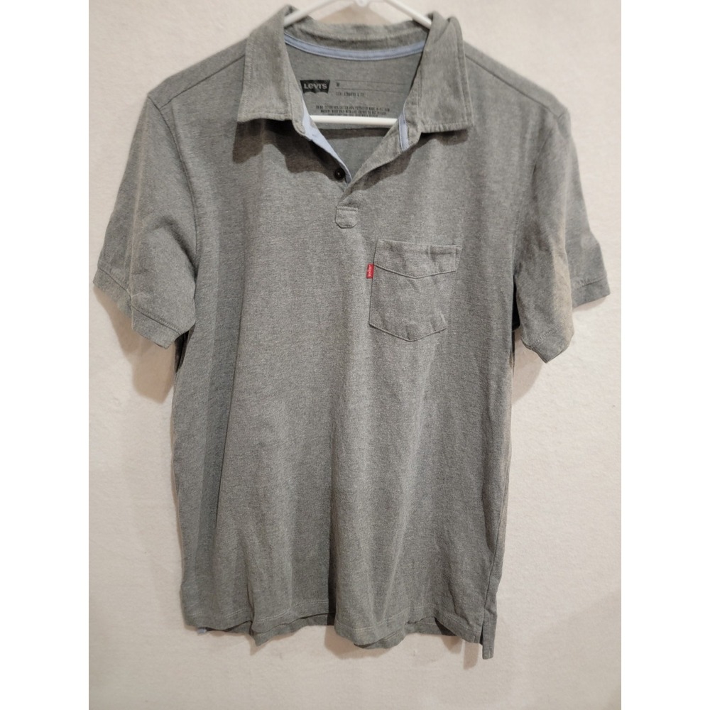 Levis Polo Shirt Mens Medium Gray Adult Short Sleeve Casual Cotton Blend
